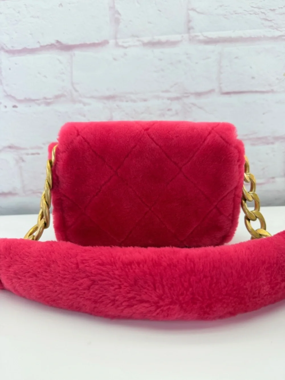 Chanel Shearling Hot Pink Quilted Flap Fur Shoulder Bag